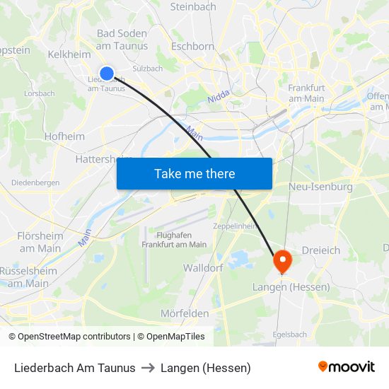 Liederbach Am Taunus to Langen (Hessen) map