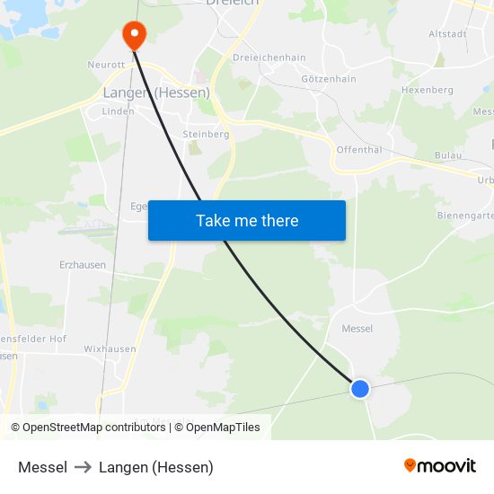 Messel to Langen (Hessen) map