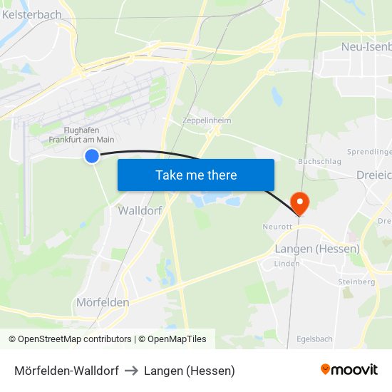 Mörfelden-Walldorf to Langen (Hessen) map