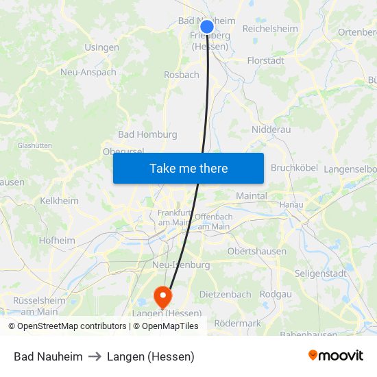 Bad Nauheim to Langen (Hessen) map