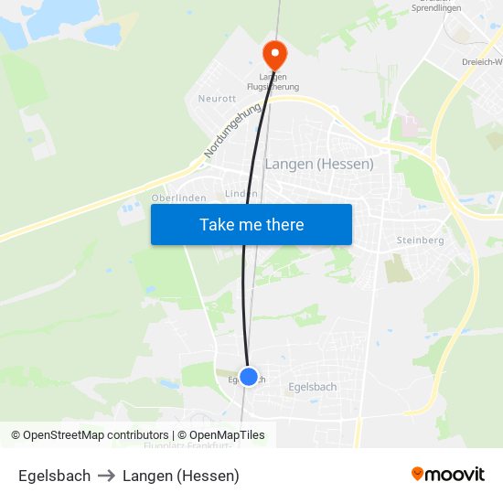 Egelsbach to Langen (Hessen) map