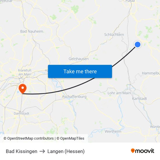 Bad Kissingen to Langen (Hessen) map