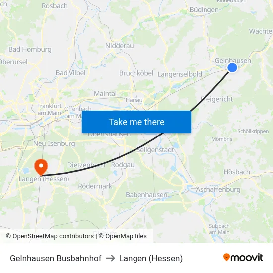 Gelnhausen Busbahnhof to Langen (Hessen) map