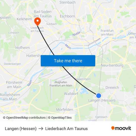 Langen (Hessen) to Liederbach Am Taunus map