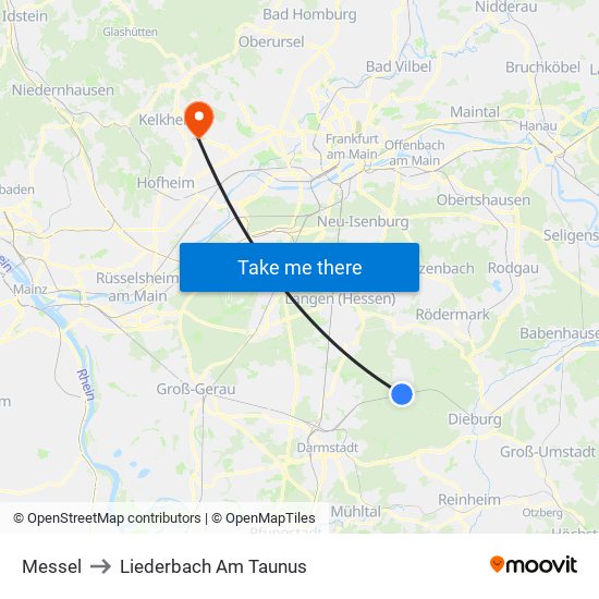 Messel to Liederbach Am Taunus map