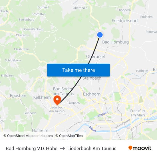 Bad Homburg V.D. Höhe to Liederbach Am Taunus map