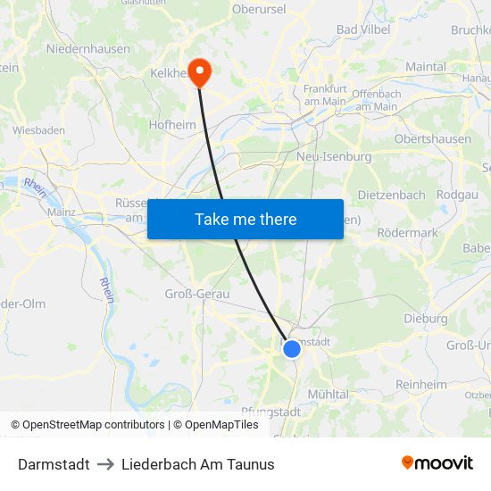 Darmstadt to Liederbach Am Taunus map