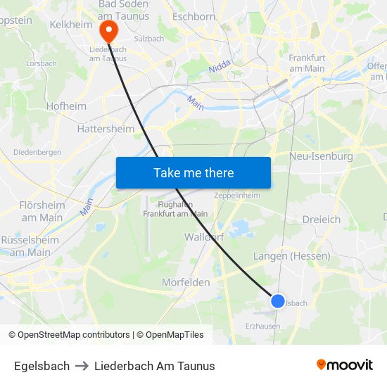 Egelsbach to Liederbach Am Taunus map