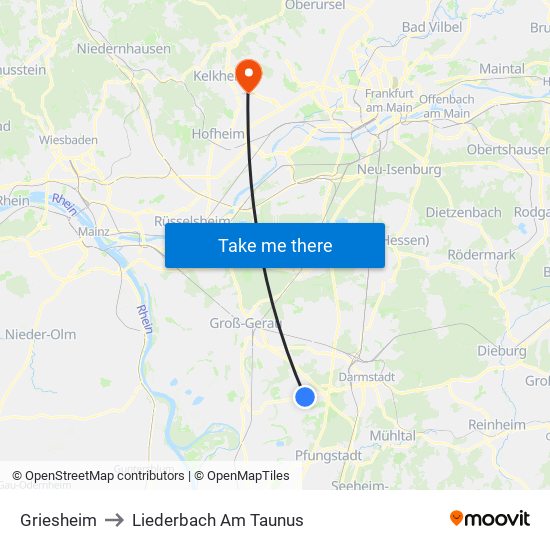 Griesheim to Liederbach Am Taunus map
