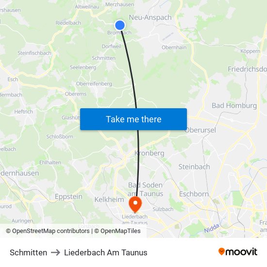 Schmitten to Liederbach Am Taunus map