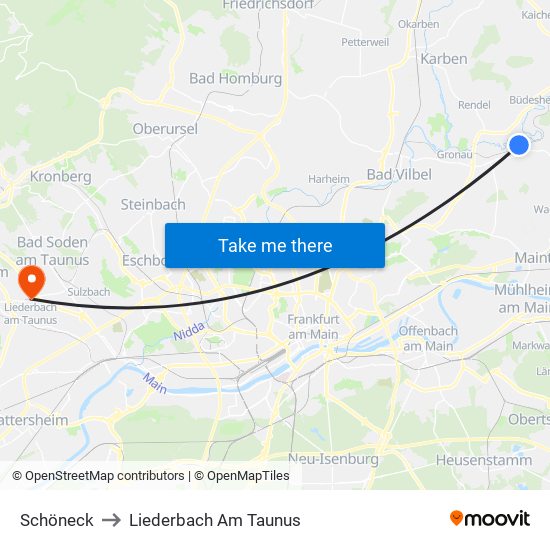 Schöneck to Liederbach Am Taunus map