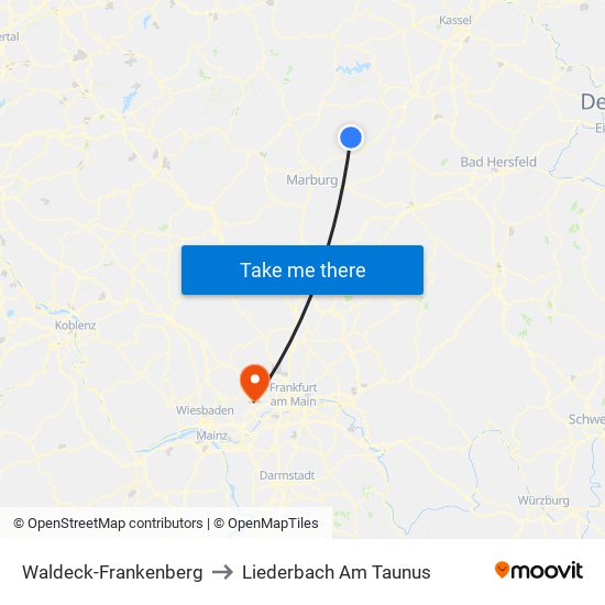 Waldeck-Frankenberg to Liederbach Am Taunus map