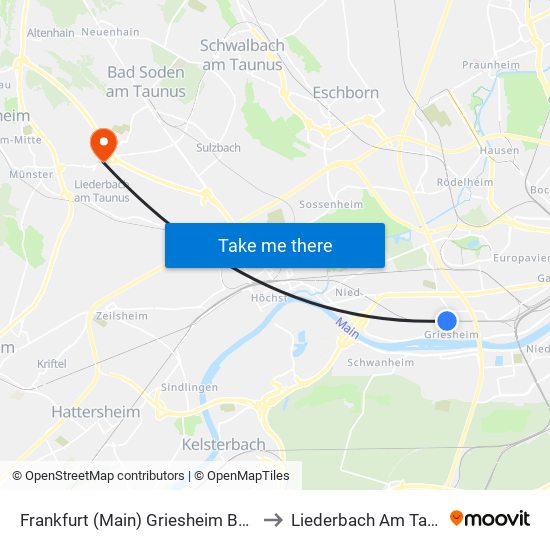 Frankfurt (Main) Griesheim Bahnhof to Liederbach Am Taunus map