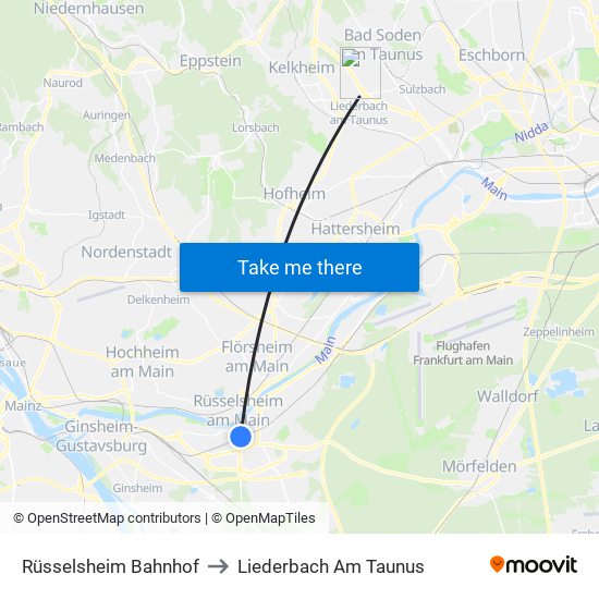 Rüsselsheim Bahnhof to Liederbach Am Taunus map