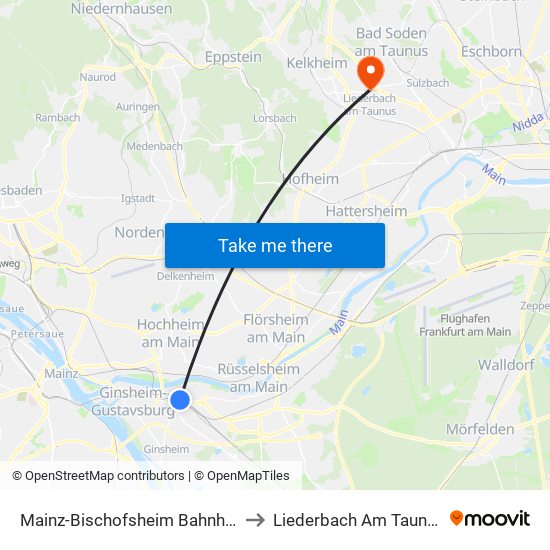 Mainz-Bischofsheim Bahnhof to Liederbach Am Taunus map