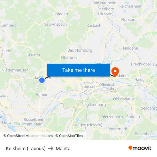 Kelkheim (Taunus) to Maintal map