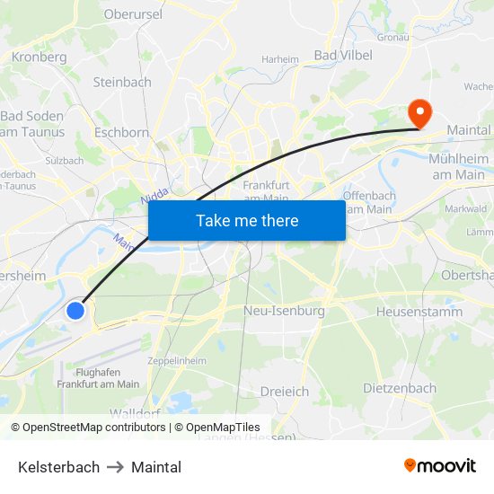 Kelsterbach to Maintal map