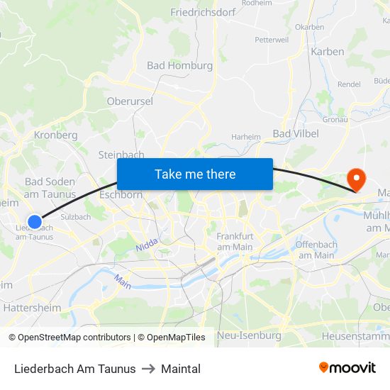Liederbach Am Taunus to Maintal map