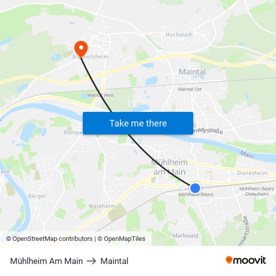 Mühlheim Am Main to Maintal map