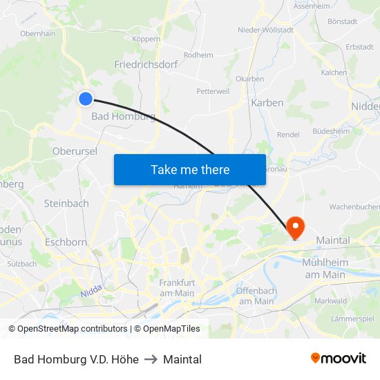 Bad Homburg V.D. Höhe to Maintal map