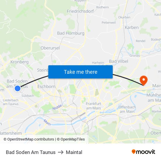 Bad Soden Am Taunus to Maintal map
