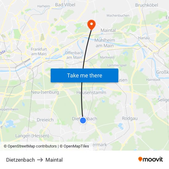 Dietzenbach to Maintal map