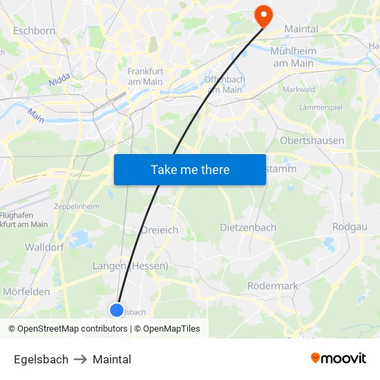 Egelsbach to Maintal map