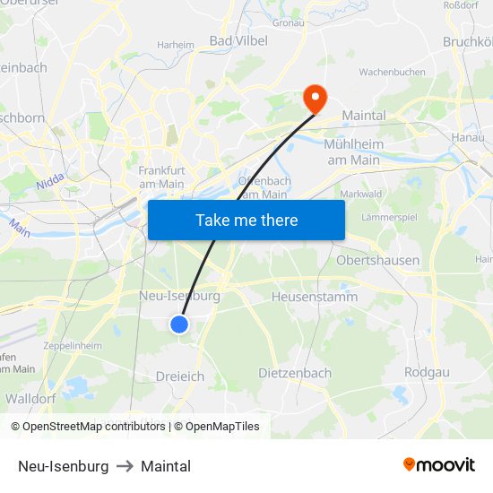 Neu-Isenburg to Maintal map