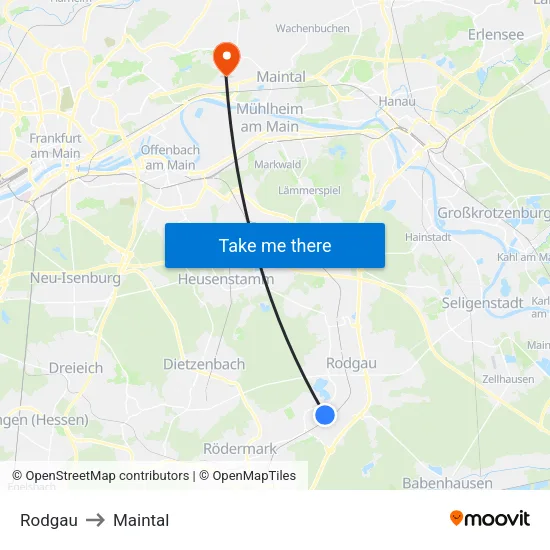 Rodgau to Maintal map