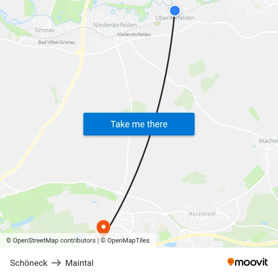 Schöneck to Maintal map