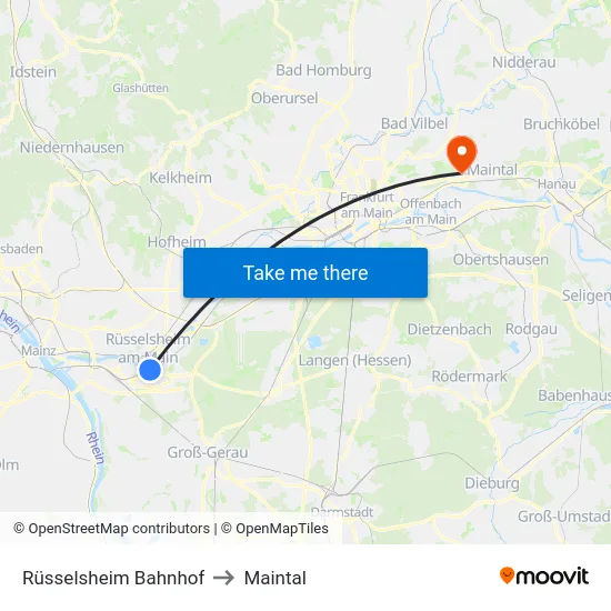 Rüsselsheim Bahnhof to Maintal map