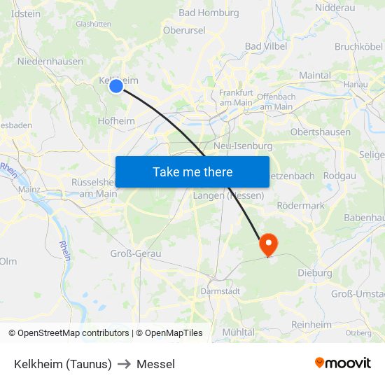 Kelkheim (Taunus) to Messel map