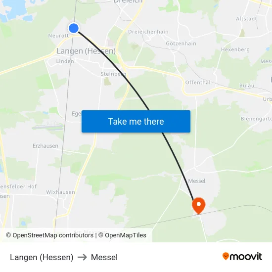 Langen (Hessen) to Messel map