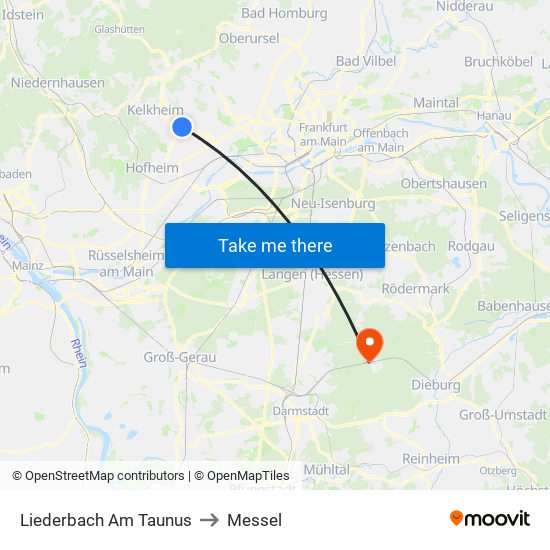 Liederbach Am Taunus to Messel map