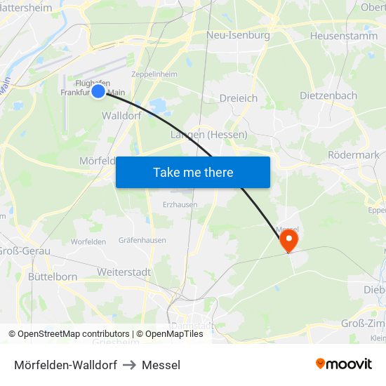 Mörfelden-Walldorf to Messel map