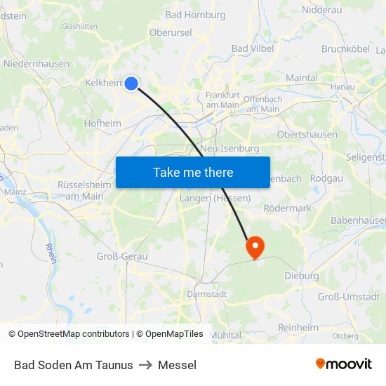 Bad Soden Am Taunus to Messel map