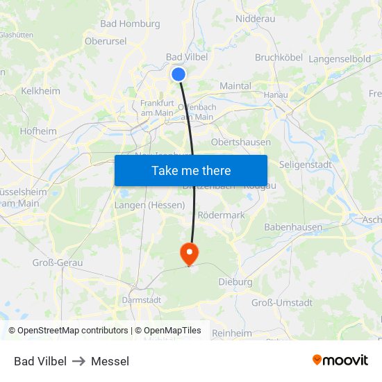 Bad Vilbel to Messel map