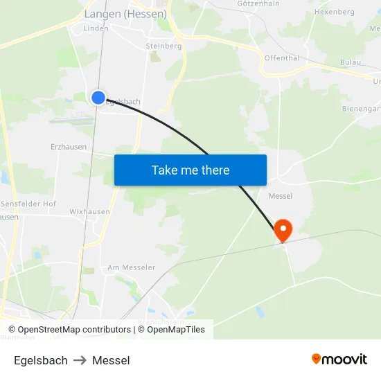 Egelsbach to Messel map