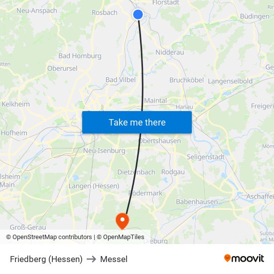 Friedberg (Hessen) to Messel map