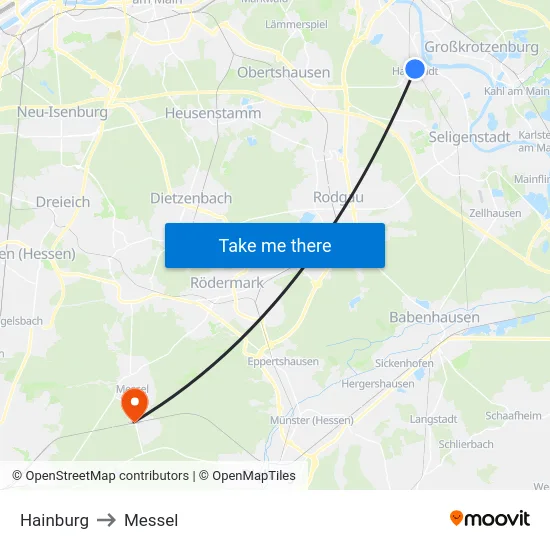 Hainburg to Messel map