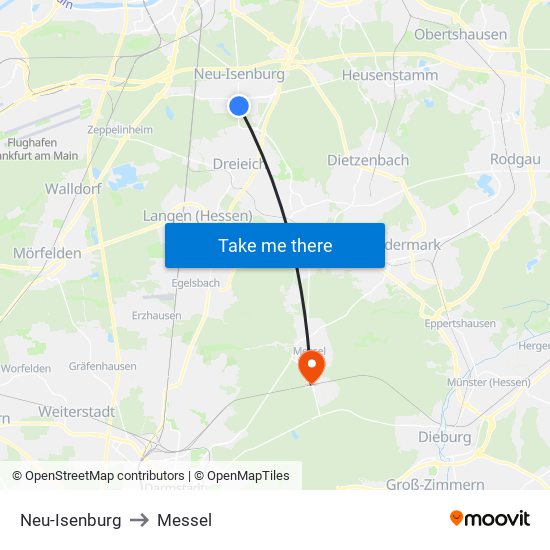 Neu-Isenburg to Messel map