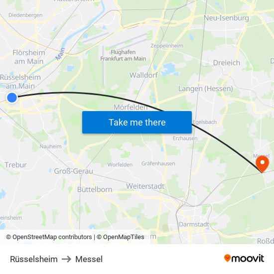 Rüsselsheim to Messel map