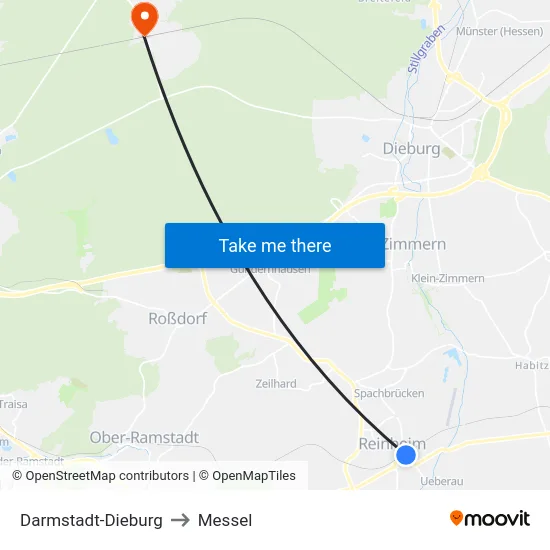 Darmstadt-Dieburg to Messel map