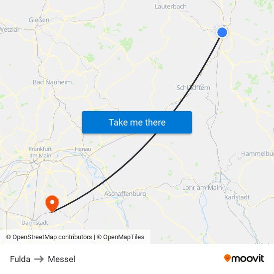 Fulda to Messel map
