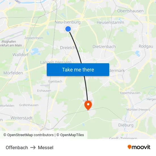 Offenbach to Messel map