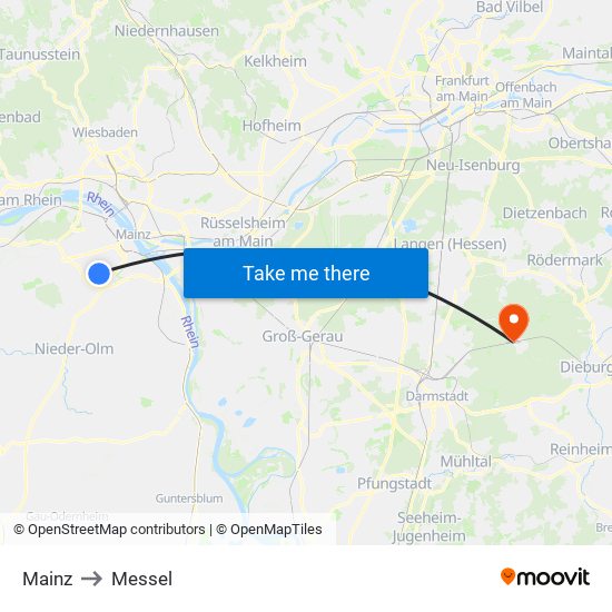 Mainz to Messel map