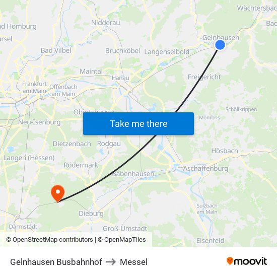 Gelnhausen Busbahnhof to Messel map