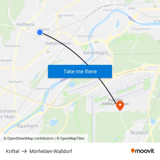 Kriftel to Mörfelden-Walldorf map