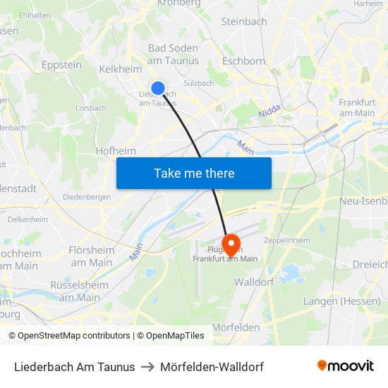 Liederbach Am Taunus to Mörfelden-Walldorf map