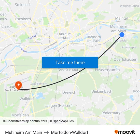 Mühlheim Am Main to Mörfelden-Walldorf map